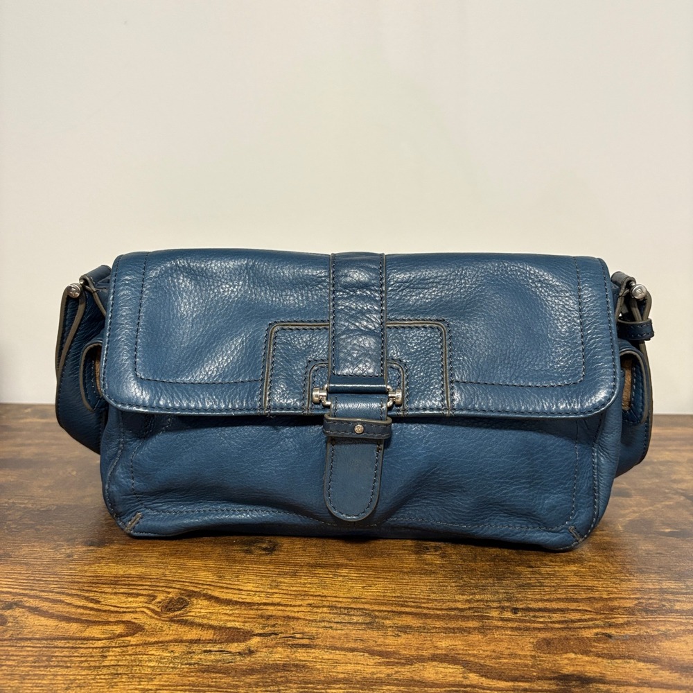 Liz Claiborne Slouchy Shoulder Bag Blue Soft Pebbled Leather Vintage Y2K - Picture 2 of 16